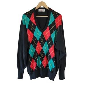 VTG CLARK & GREGORY Made in Scotland Argyle  Pullover Sweater XL Cotton Classic